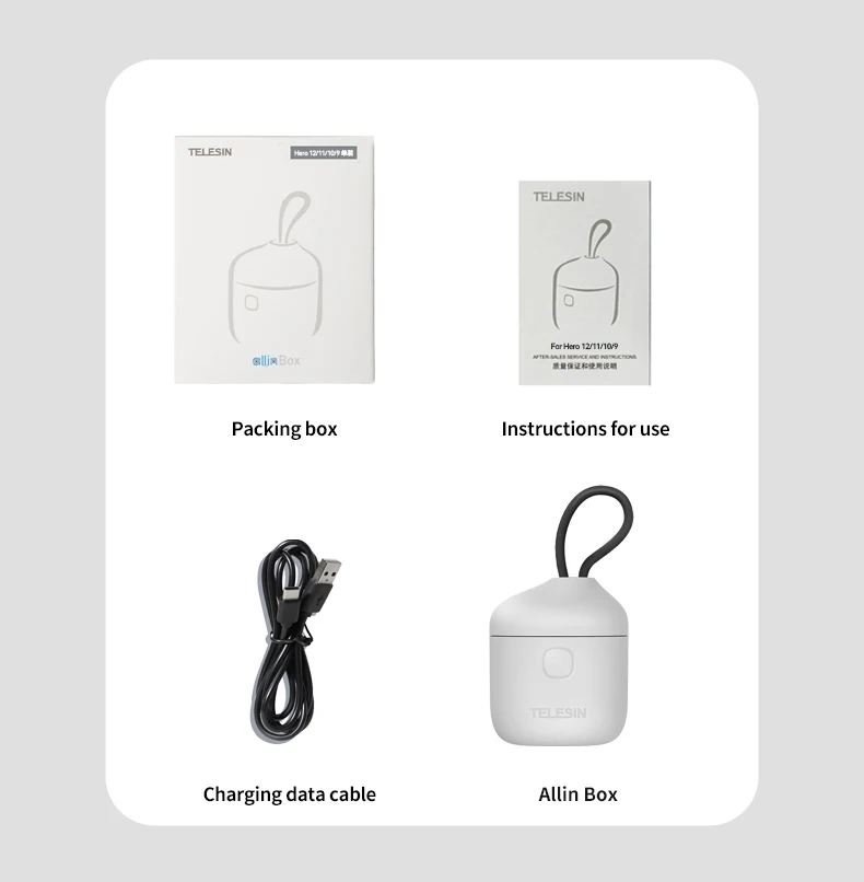 TELESIN Portable Battery Charger Fast Charging for Hero12 Battery Hero 12 11 1