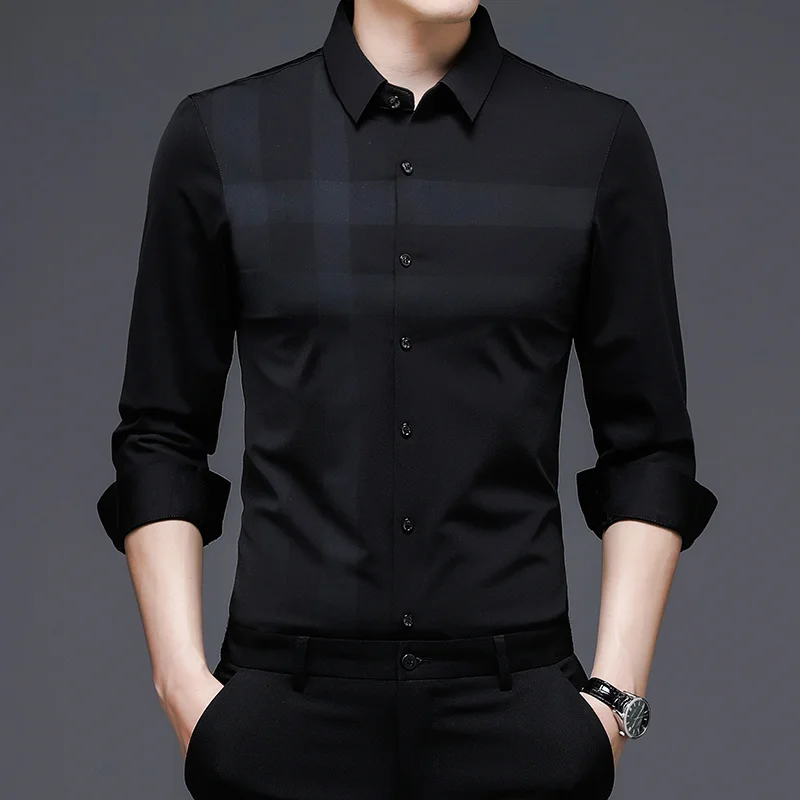 

Top Mulberry Silk Shirt Men 2022 Spring Autumn New Male Black Shirts Non-iron Luxury Long Sleeve Business Casual Top