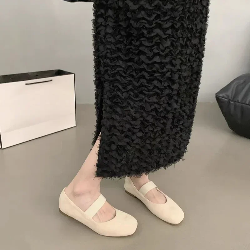 HKDQ Elastic Belt Suede Ballet Flat Shoes for Women 2025 Trend Solid Fabric Canvas Ladies Elegant Loafers Black Flats Luxury 3