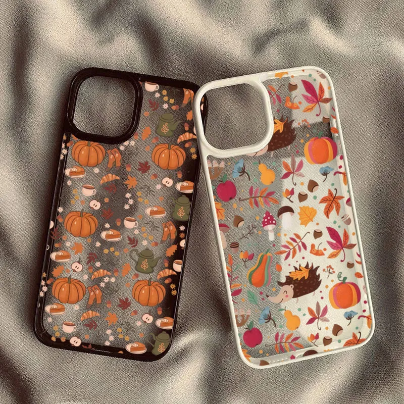 Coque de téléphone feuilles d'automne citrouille, étui transparent Anti — free download