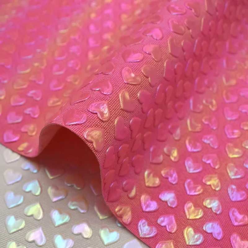 PVC Iridescent Heart Shaped Leather 0.8mm Gradient Color Cosmetic Bag Mobile Phone Case Artificial Leather Fabric Handbag
