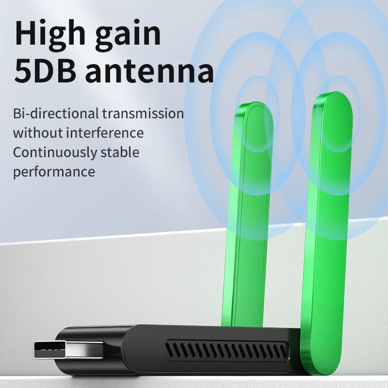 VegGieg 1400Mbps 듀얼 밴드 USB WiFi 어댑터 2.4G/5G(5dBi 안테나 포함) PC 및 노트북용 드라이버리스 네트워크 카드