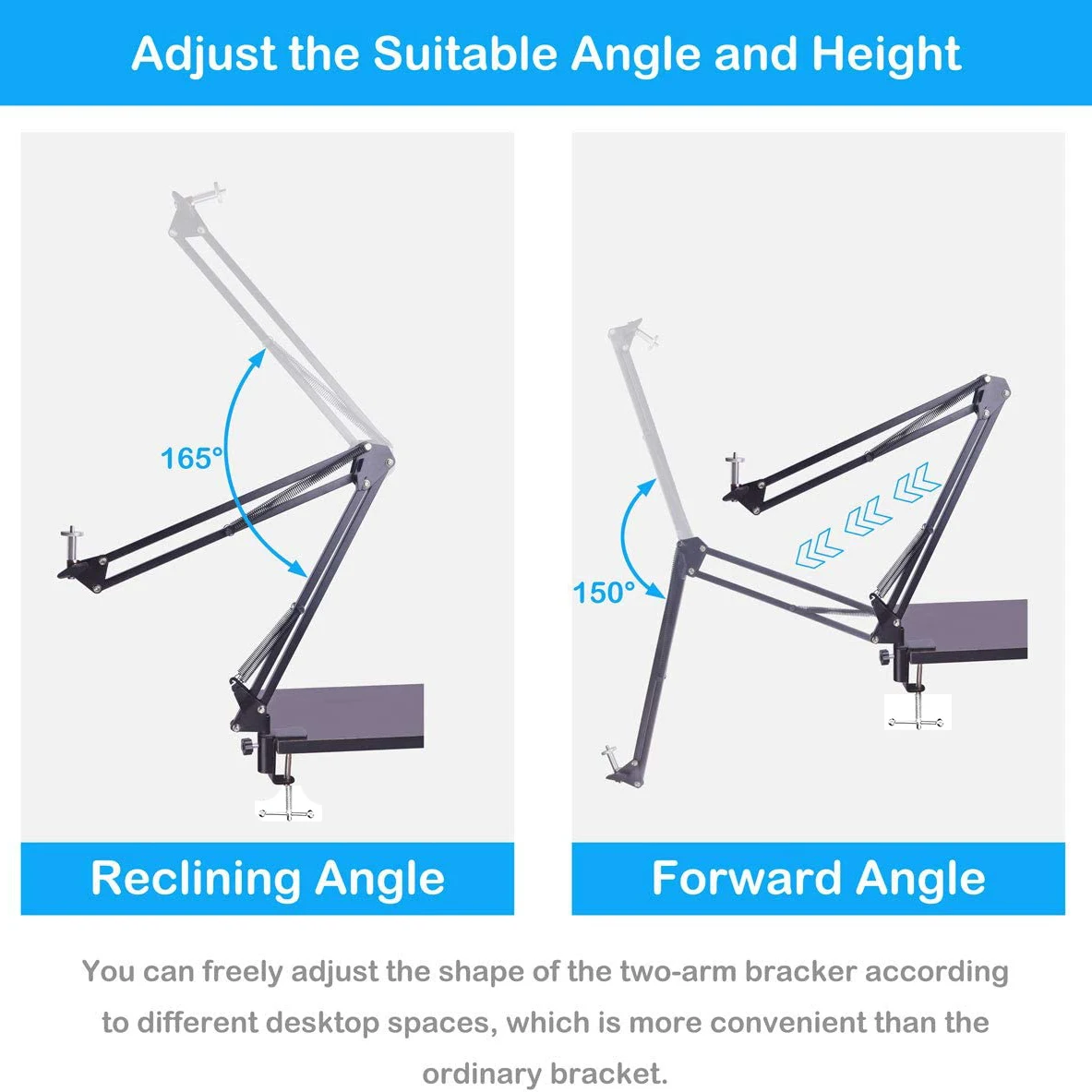 Phone Tripod, Photo Tripod 1/4" Screw Camera Phone tripod Table Stand Set Overhead Shot Photography Adjustable Arm stand for Phone Camera Ring Light Lamp