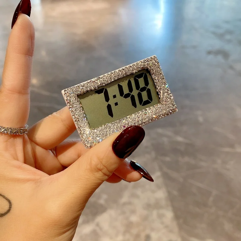 Bling Mini Alarm Clock Bedroom Gadgets and Accessories Kawaii Desk Decor Diamond Encrusted Desk Watch Desk LED Digital Clock 3