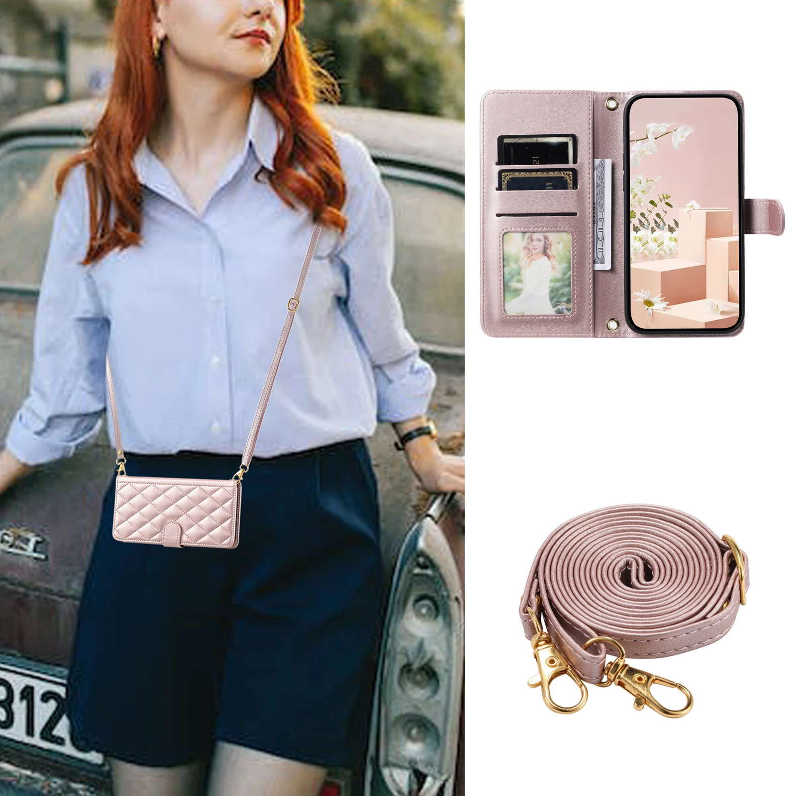 Luxurious Flip Leather Wallet Case with Lanyard and Card Holder
