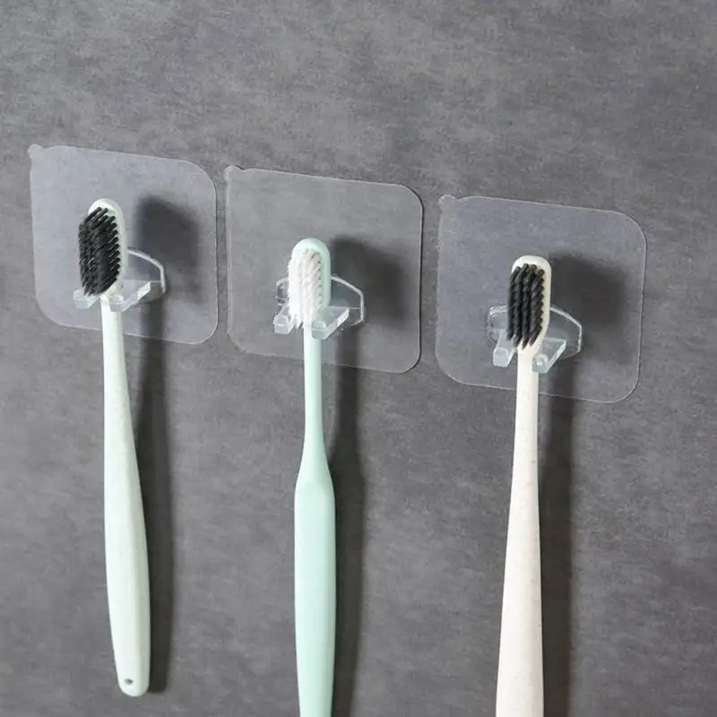 Toothbrush Holder Wall Coat Rack Key Holder Rack Transparent Towel Hooks Bathroom Kitchen Suction Wall Storage Stand Organizer