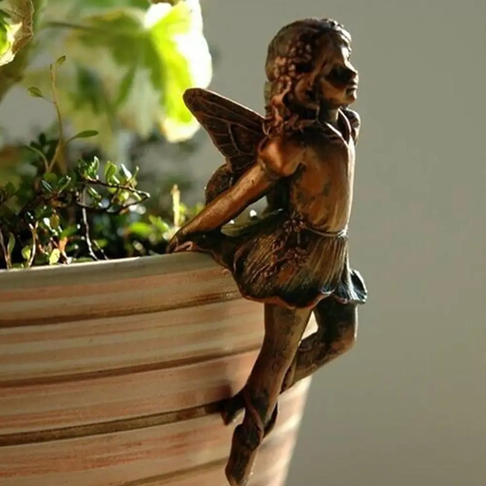 

Resin Winged Flower Fairy Sculpture Potted Plant Pendant Water Pots Ornaments Edge Cups Mug Mini Garden Hanging Girl Decora W6N7