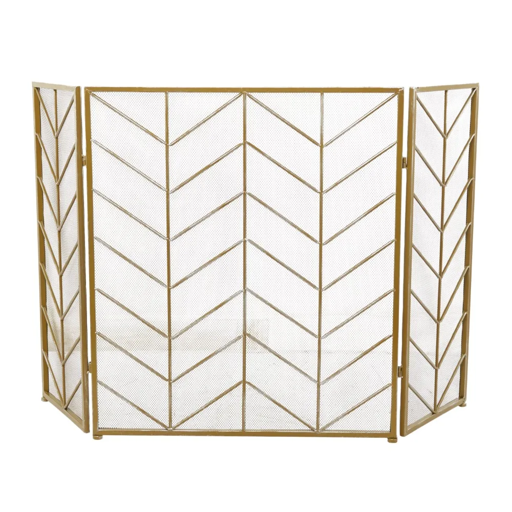 

Gold Modern Metal Zigzag Pattern Fireplace Screen, 52"W x 31"H