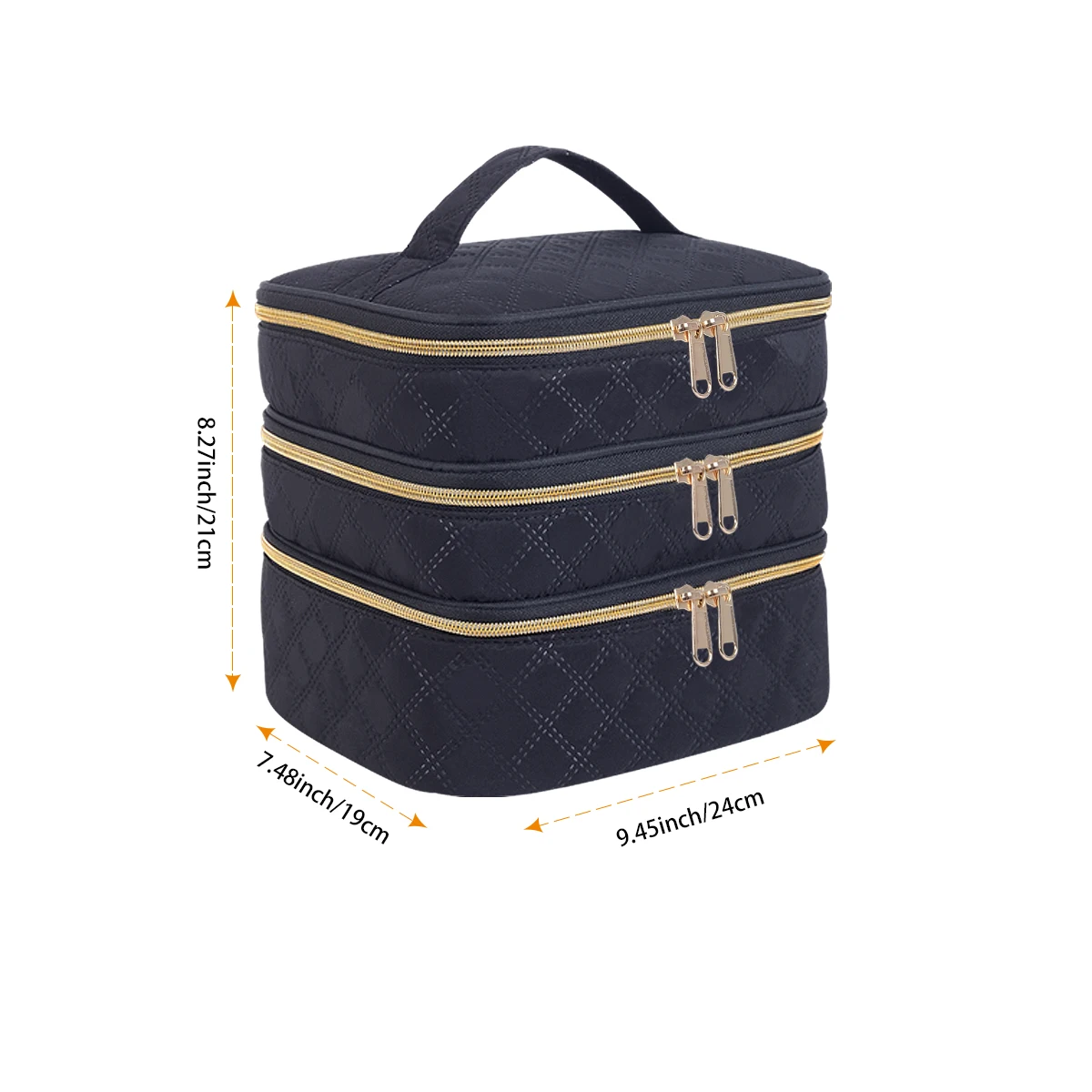 3-Layer Large Capacity Quilted Makeup Bag Organizer with Handles - Suitable for Travel and Home Organizer 2