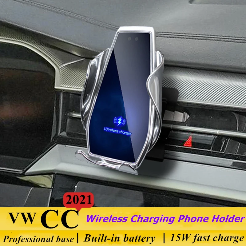 

Беспроводное Автомобильное зарядное устройство, 15 Вт Qi быстрая зарядка, автомобильный держатель для телефона с зажимом для VW Volkswagen CC 2021 с ло...
