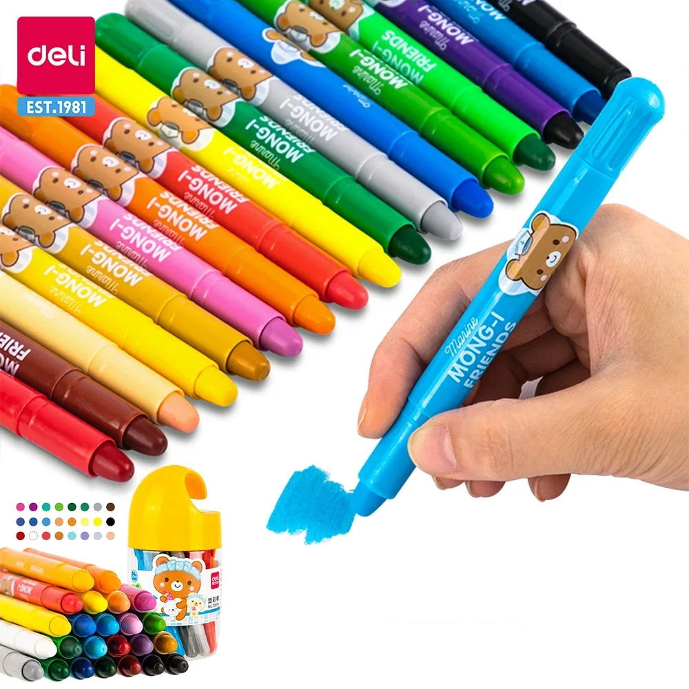 Deli Oil Pastels 24 Colors Plastic Enclosure Colored Pencil Color Wax Crayon Color Pen Paiting Pencil Kid Gift