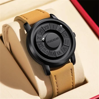PENGAGAR Men's Watches Stainless steel Quartz Watch Creative Scrolling Pointer Magnetic Force Wrist Clock Relogio Masculino +box
