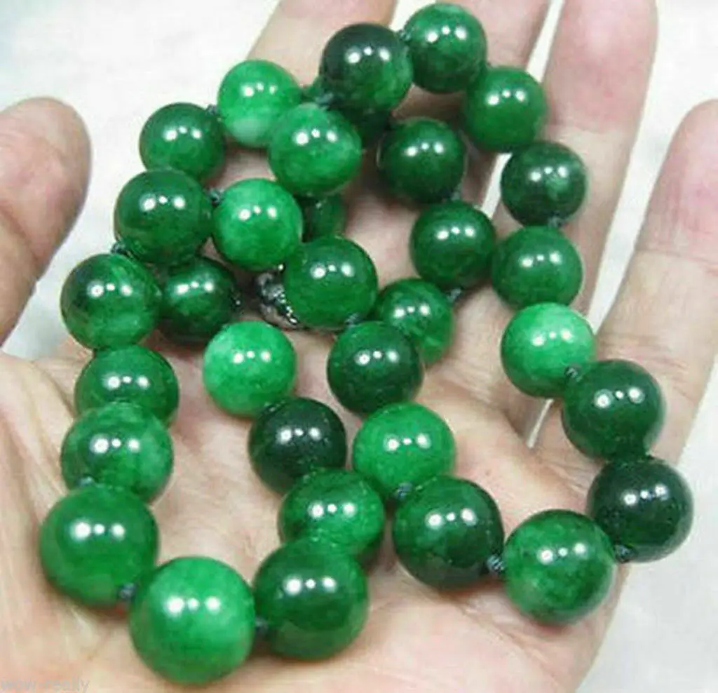 8mm Natural 18 Inches Long Green Emerald Gems Round Beads Stranded Necklaces