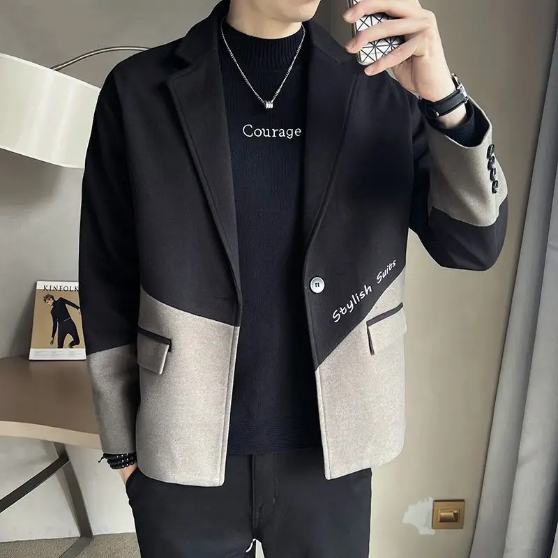 Autumn Winter KPOP Fashion Style Harajuku Slim Fit Outerwear Loose All Match Casual Male Clothes Tops Lapel Long Sleeve Jacket men waffle suits large size autumn long sleeve top casual elasticated waist pocket straight pants male solid color two piece set