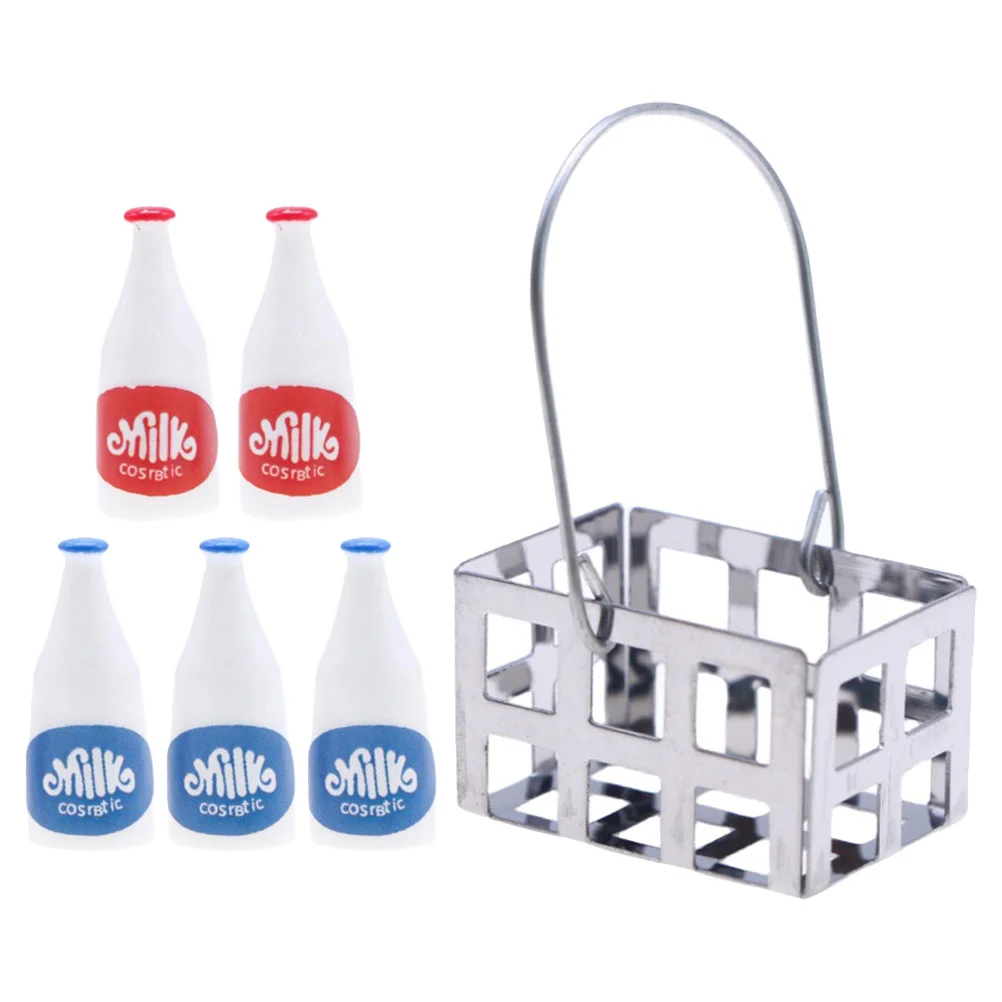

Miniature Milk Bottle Basket Set Tiny Milk Bottle Model Dollhouse Milk Bottles Set Basket Dollhouse Furniture Accessories Doll