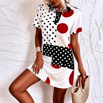 Abito da donna sexy con stampa a pois e colletto polo, abbigliamento da spiaggia, abito da giorno a maniche corte di alta qualità, abiti da festa