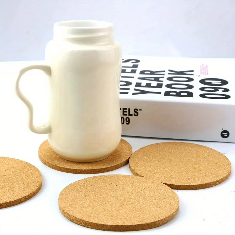 5pcs Insulated Non-slip Cork Table Cushion，Cork Coaster, Placemat, Cork Mat, Round Absorbent, Insulated, Non-slip Cork Table Mat