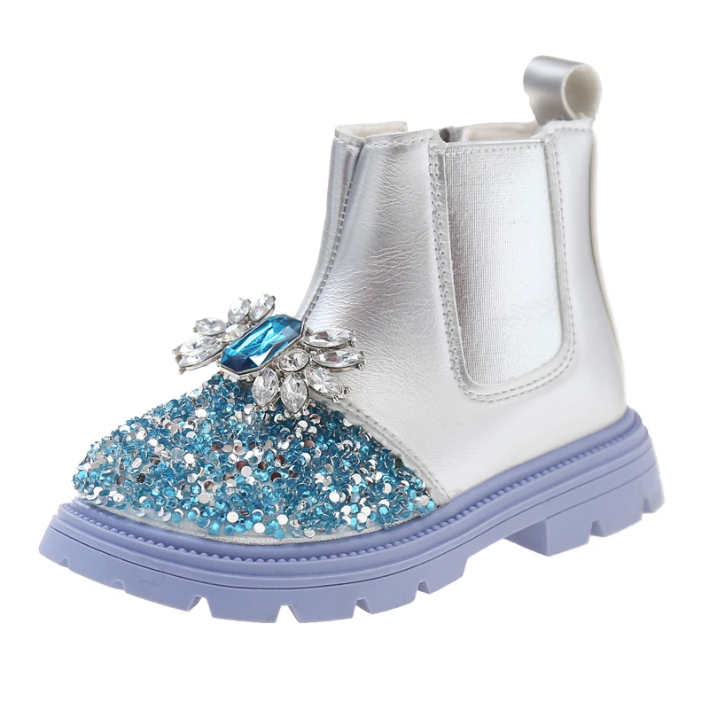 Girls Princess Boots with Shiny Crystal Kids Ankle Boots Glitter 2025 Autumn Winter New Children Fashion Boots Versatile Soft