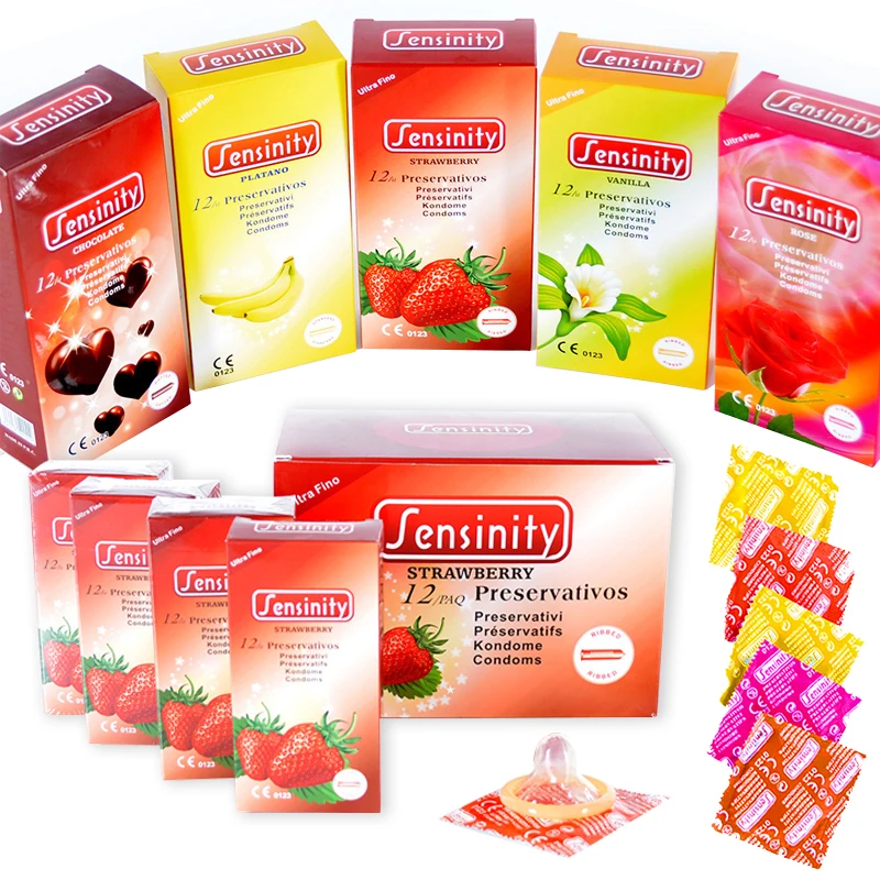 12Pcs Fruit Flavor Condoms Sex Products Women G-Spot Vaginal Clitoris Stimulation Condom Men Full Oil Ultra-Thin Penis Sleeve