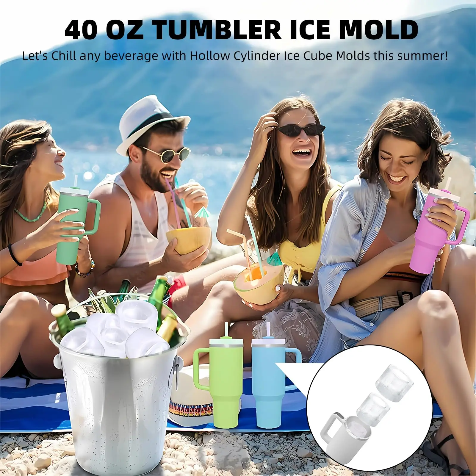 Silicone Ice Mold Ice Cube Tray Mold for Stanley Cup Silicone Ice Cube Maker With Lid for 30-40oz Tumbler Chilling Whiskey Cocktails Drinks