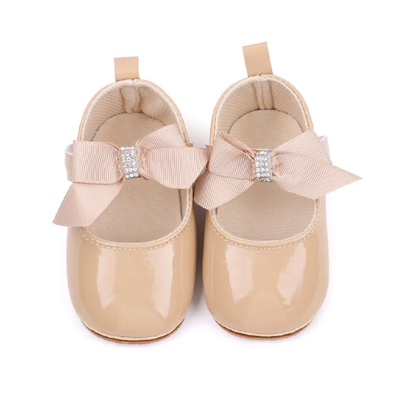 New Baby Girls Shoes Fashion Solid Infant PU First Walkers With Bowknot Soft Rubber Sole Newborn Girls Princess Shoes