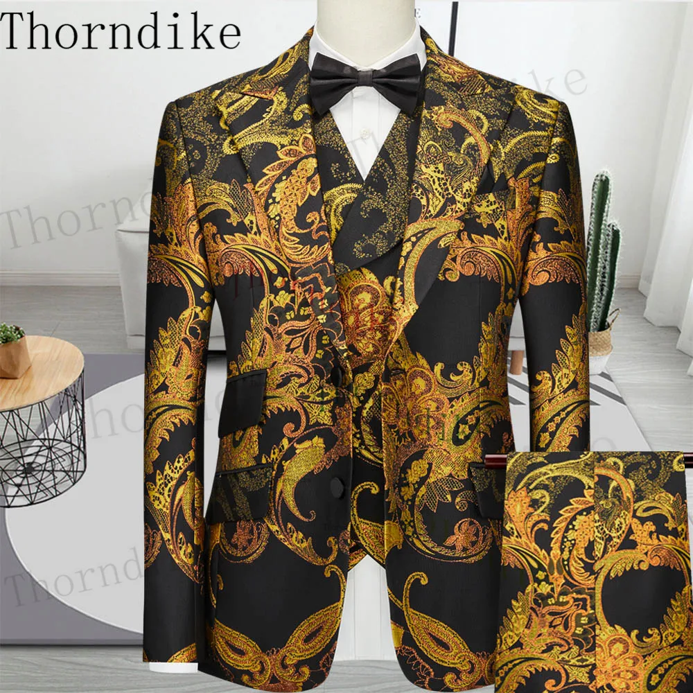 Thorndike Tailor-Made Tuxedo 3 Pieces Blazer Wedding Party Singer Groom Costume Men Suits