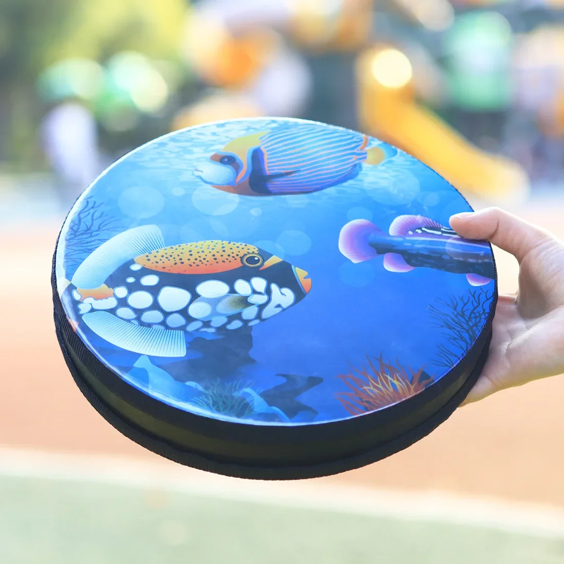 Orff 10 Inch Tambourine Hand Drums Wooden Handheld Tambourine Blue Percussion Drum Musical Instrument for KTV Party Kids Toys