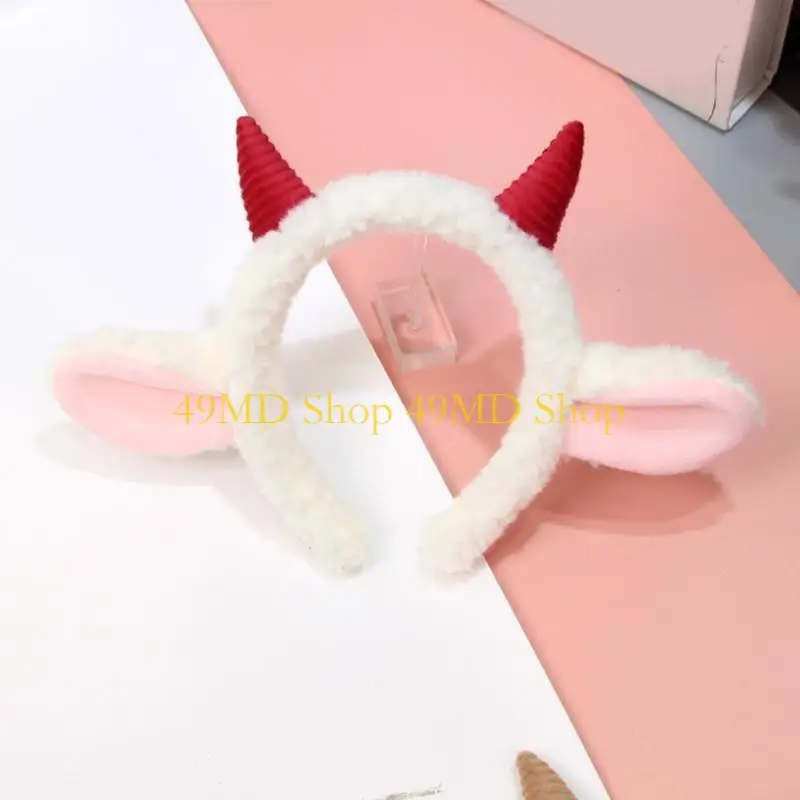 49md Plüsch Schaf Ohrstirnband Cartoon Hörner Haarhoop Kinder Cosplay Kostüm Kopfbedeckung – Detail 1