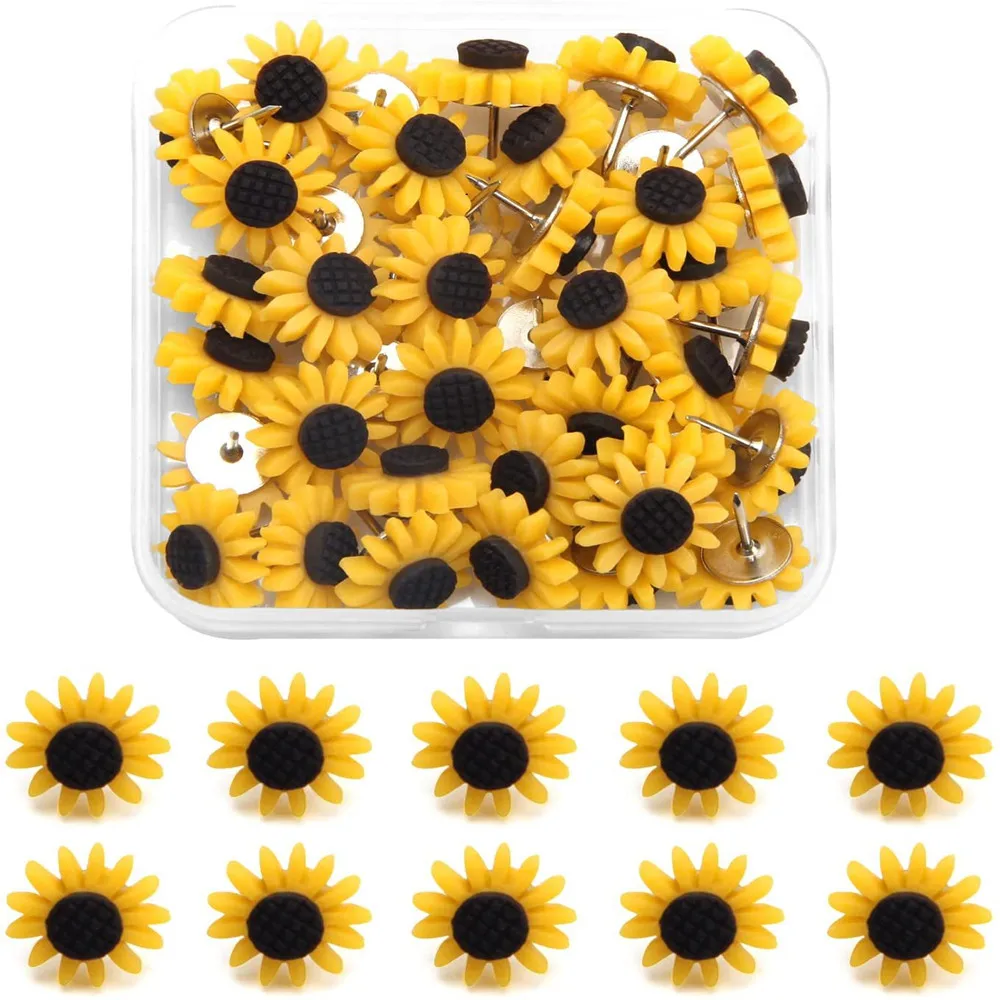 

20/30/40/50/60PCs Metal Sunflower Shape Push Pins Drawing Photo Studs Office School Binding Accessories