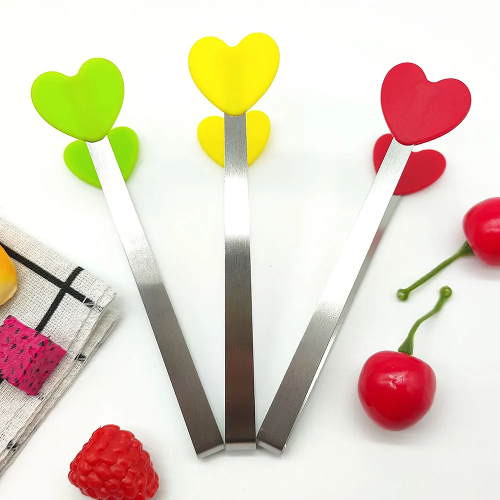Food Grade Heart Shape Silicone Mini Tongs Non-Slip Cooking Tongs Small Food Ice Cube Clip For Home Kitchen BBQ