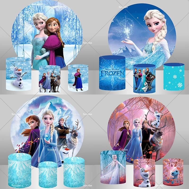 Frozen Princess Elsa And Anna Event Party Round Backdrop Kit