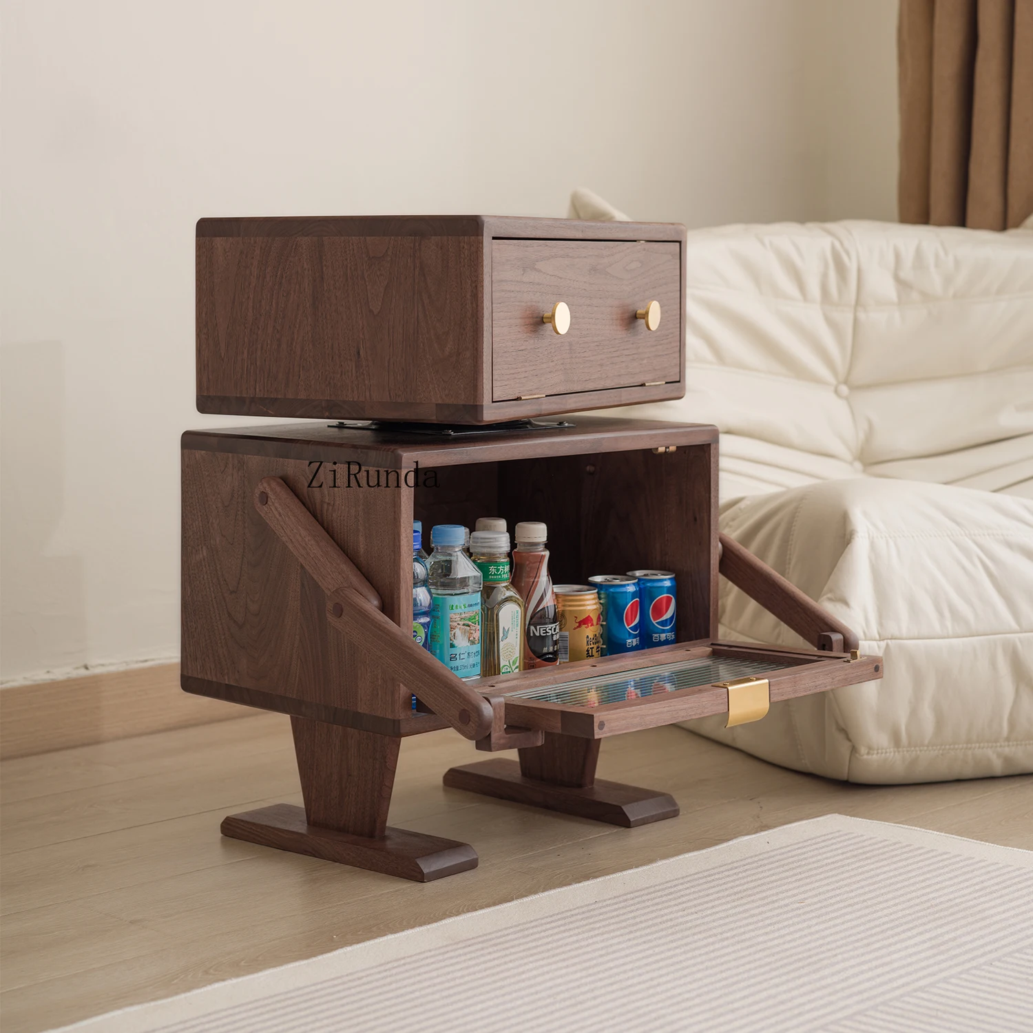 North American black walnut bedside table solid wood robot sofa side cabinet bedroom storage children cartoon creative chest