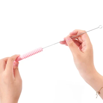 1PCS Baby Toy Silicone Molar Straw Baby Teether With Brush Baby Teething Toys Molar Silicone Handle Chewing Toy 3