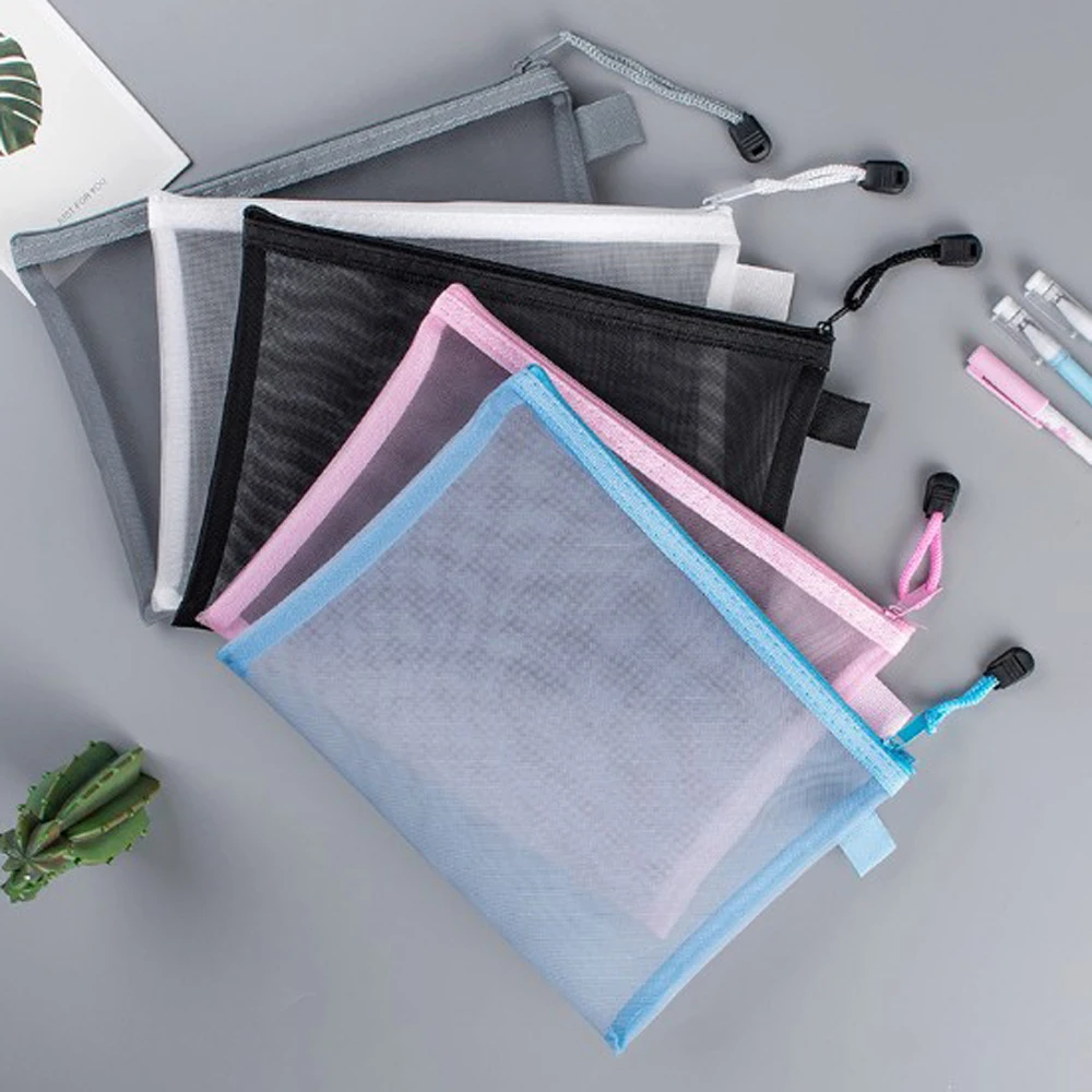 

10 Pcs Transparent Nylon Mesh File Bag Document Bag Zipper Bill Holder Tag Pocket File Folder Stationery Office Filing Documents