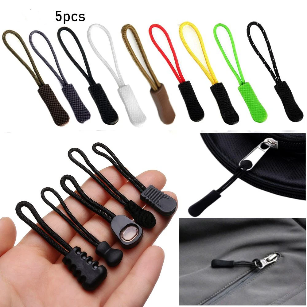Zipper Puller End Fit Rope Tag Fixer Zip Cord Tab Replacement Clip for Broken Buckle Travel Bag Suitcase Tent Backpack 5Pcs