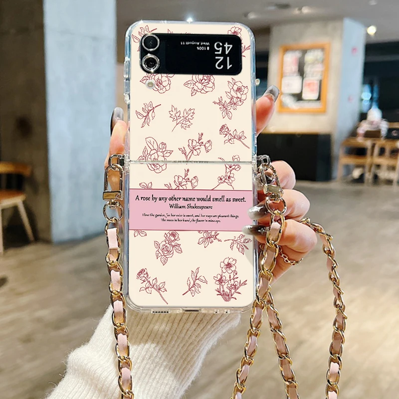 Mobilskal med rosentryck och axelrem för galaxy z flip telefon_voghion.com