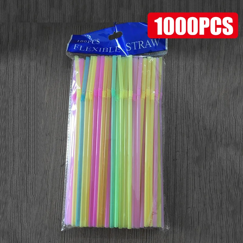 1000 Pcs Coloré Plastique Longues Pailles Jetables à Boire