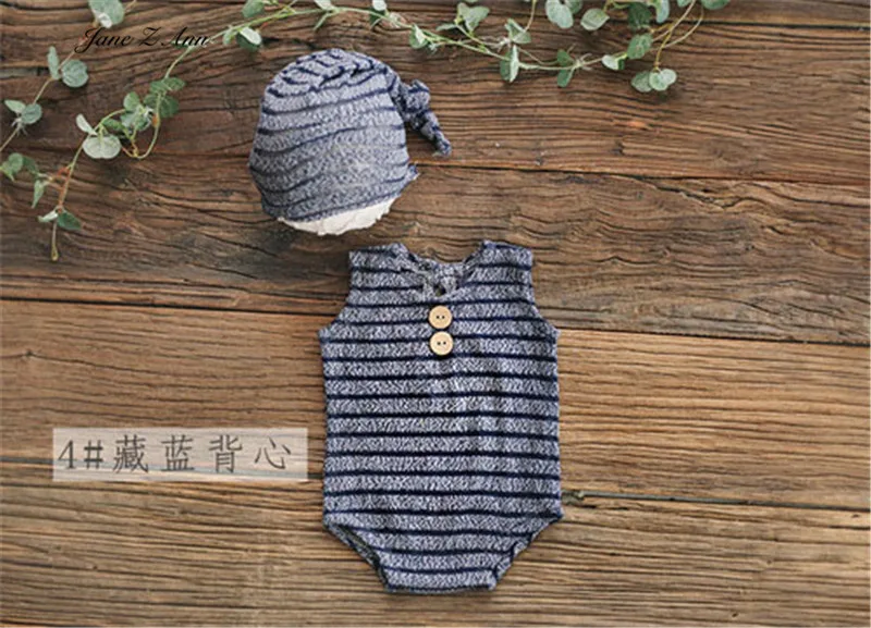 Baby boy striped elastic bodysuit with hat twins clothing newborn photo props 4 colors studio shooting outfits