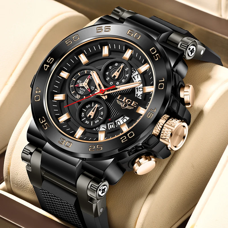 LIGE Waterproof Watch Men Silicone Sport Military Watch For Men Fashion Automatic Date Men's Quartz Wristwatches Reloj Hombre