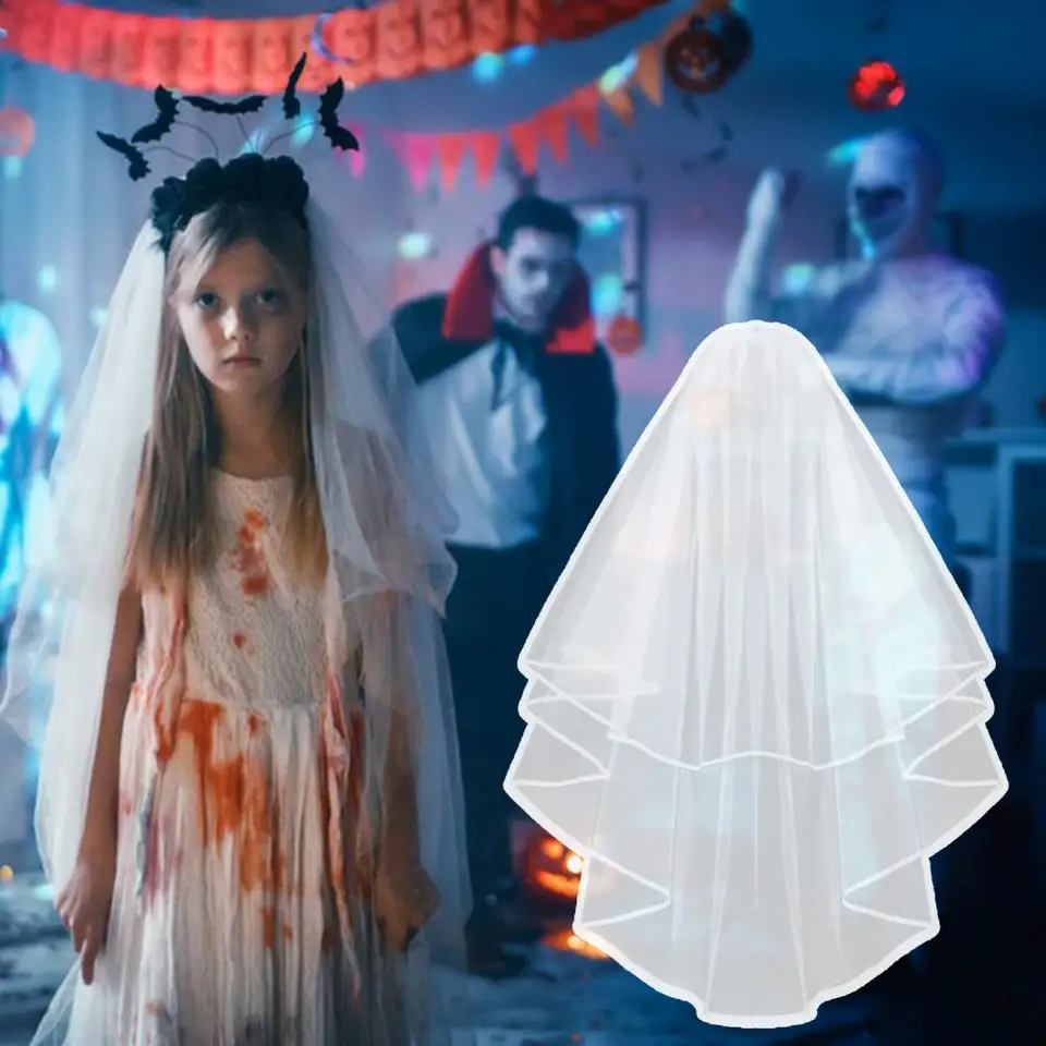 Halloween Zwarte Spookbruid-Sluier Met Kam Gothic Gelaagde Pure Tule Kant  Lange Bruiloft Bruids Sluier Partij Haar Decoratie - AliExpress, image size:960x960