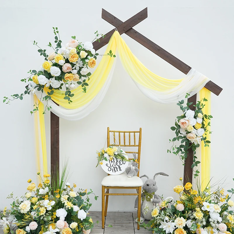 Yellow and White Floral Hanging Arrangement with Greenery – Wedding and Event Decor Prop