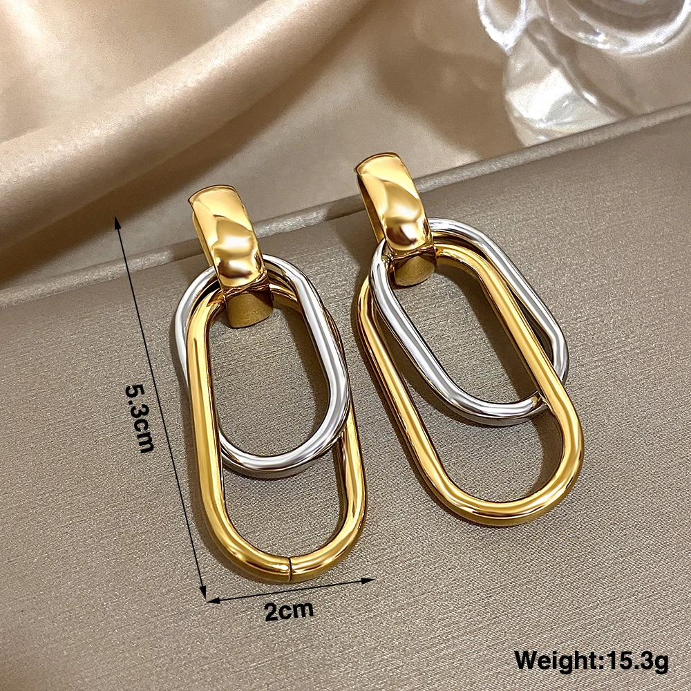Fashion Stainless Steel Gold Silver Color Drop Earrings for Women Glossy Doublelayer U Shaped Pendant Earrings Jewelry Gifts