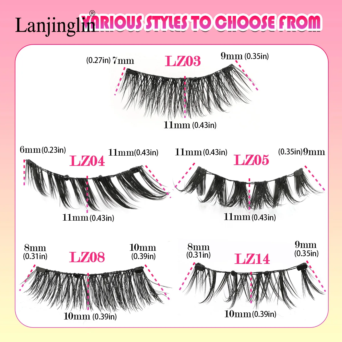Lanjinglin 1 Pair Magnetic Eyelashes New Handmade Natural Faux Mink Lashes Reusable False Eyelashes and Magnetic Tweezers Set