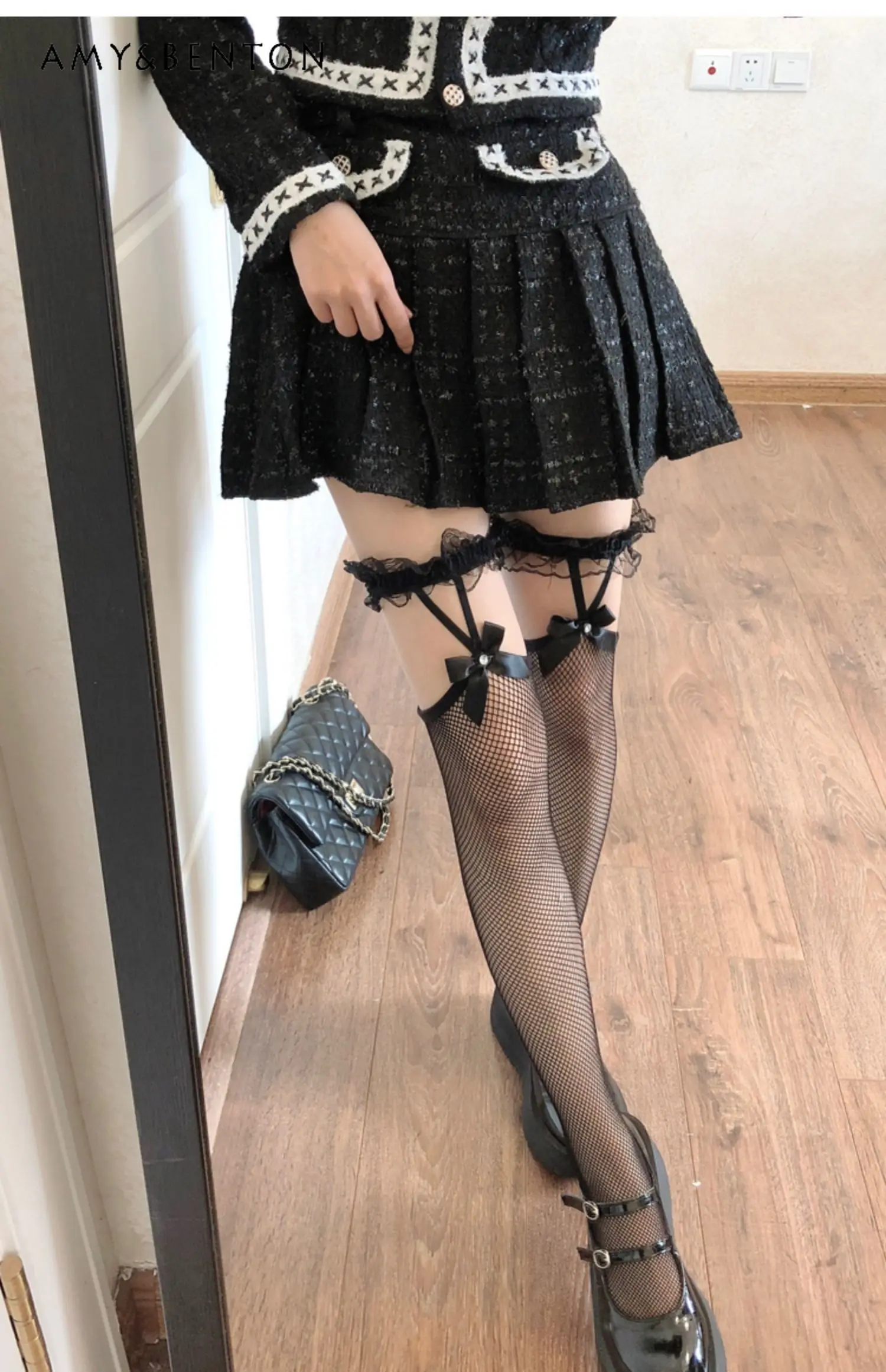 Japanese JK White Lace Cute Knee High Socks Black Hold-Ups Korean Style Sexy Lace Stockings Hot Girl Black Silk Thigh High Socks