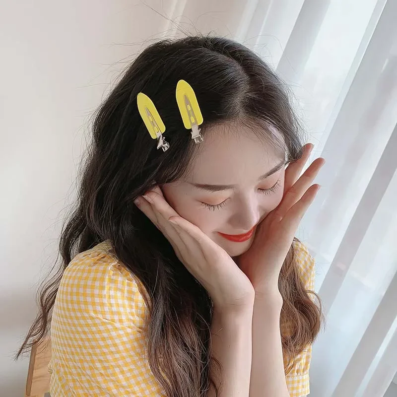 4개입 캔디 컬러 여성 헤어 클립 사이드 뱅스 바레트 소녀 메이크업 도구 덕빌 클립 노 벤드 심리스 헤어웨어 헤어 악세사리