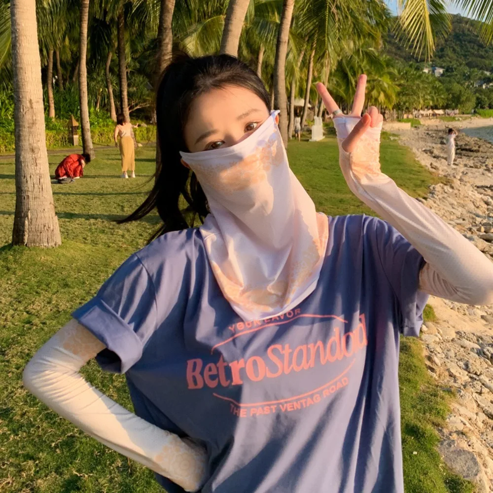 Sunscreen Sleeves Mask Set Multifunctional Ice Silk Cool Fashion Pattern Sleeve UV Protection Breathable Face Cover Driving