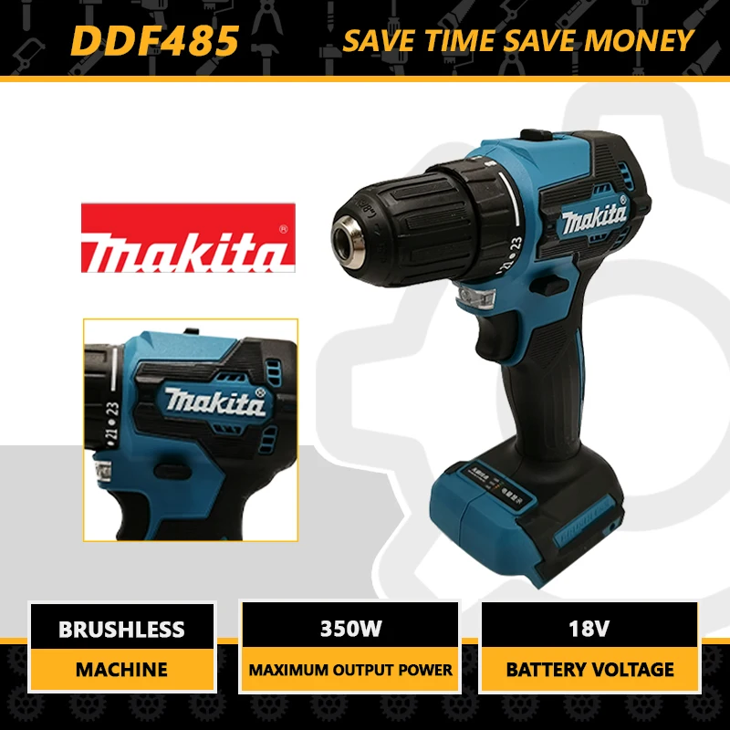 Electric Drill Makita 18V DDF485 10MM LXT Compact Cordless Screwdriver Impact Brushless Rechargeable