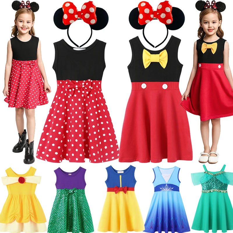 

Disney Summer Dresses for Girls Cute Summer Daily Casual Skirt Holiday Dress 2024 Frozen Elsa Anna Costumes Party Clothings