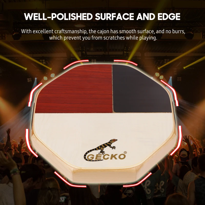 GECKO SD6 Cajon Hand Drum Cajon Drum Percussion Instrument with Carrying Bag Portable for Outdoor Travel Camping