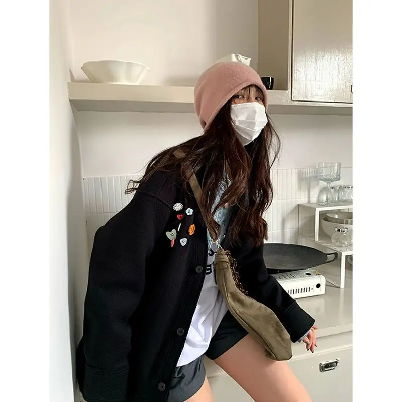 

Deeptown Japanese Style Y2K Black Jackets Women Harajuku Kawaii Oversize Button Up Bomber Jacket Female Korean Style Outwear